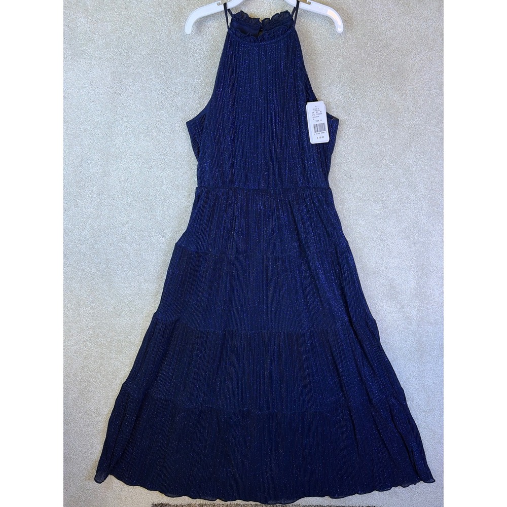 Speechless Kids Maxi Dress Girls Size 10 Navy Blue Glitter Pleated Tiered Halter